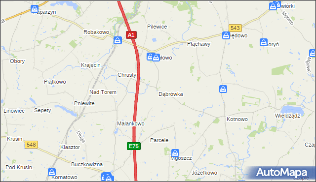 mapa Dąbrówka gmina Płużnica, Dąbrówka gmina Płużnica na mapie Targeo