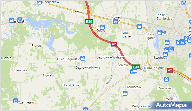 mapa Dąbrówka-Wyłazy, Dąbrówka-Wyłazy na mapie Targeo