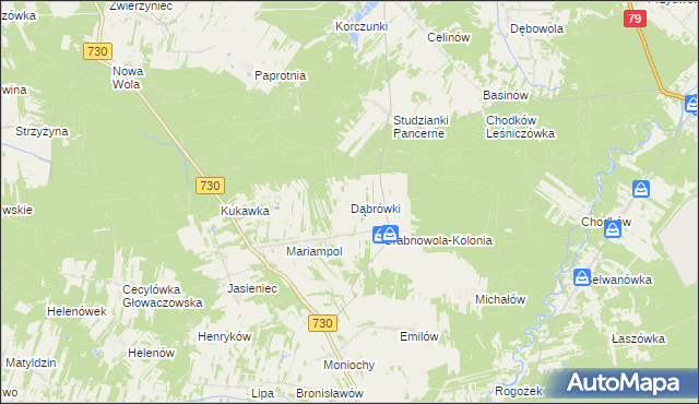 mapa Dąbrówki gmina Głowaczów, Dąbrówki gmina Głowaczów na mapie Targeo