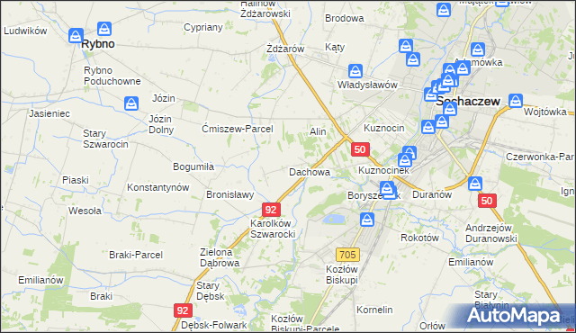 mapa Dachowa gmina Sochaczew, Dachowa gmina Sochaczew na mapie Targeo
