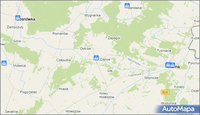 mapa Dańce, Dańce na mapie Targeo