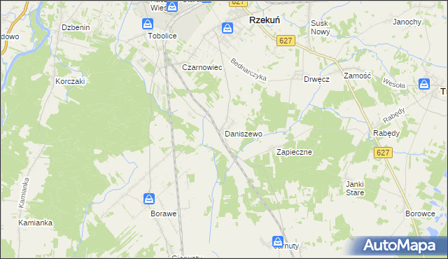mapa Daniszewo gmina Rzekuń, Daniszewo gmina Rzekuń na mapie Targeo