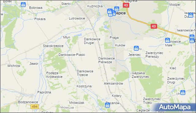 mapa Dankowice Pierwsze, Dankowice Pierwsze na mapie Targeo