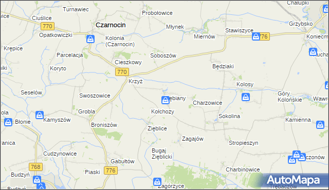 mapa Dębiany gmina Czarnocin, Dębiany gmina Czarnocin na mapie Targeo