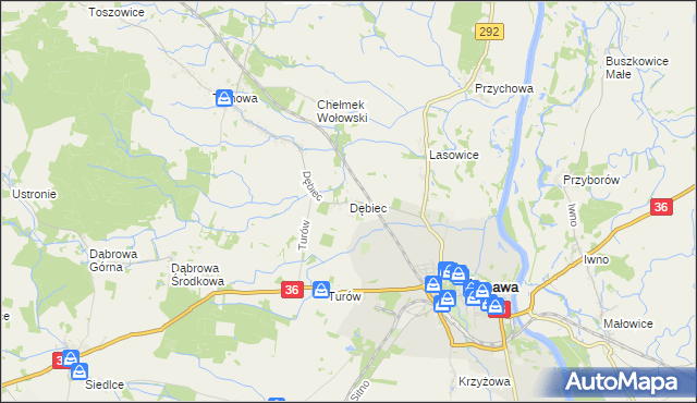 mapa Dębiec gmina Ścinawa, Dębiec gmina Ścinawa na mapie Targeo