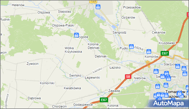 mapa Dębniak gmina Ujazd, Dębniak gmina Ujazd na mapie Targeo