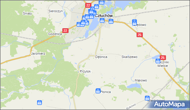 mapa Dębnica gmina Człuchów, Dębnica gmina Człuchów na mapie Targeo