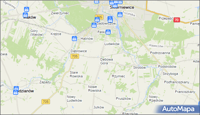 mapa Dębowa Góra gmina Skierniewice, Dębowa Góra gmina Skierniewice na mapie Targeo