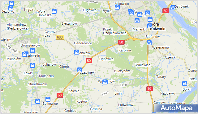 mapa Dębówka gmina Góra Kalwaria, Dębówka gmina Góra Kalwaria na mapie Targeo