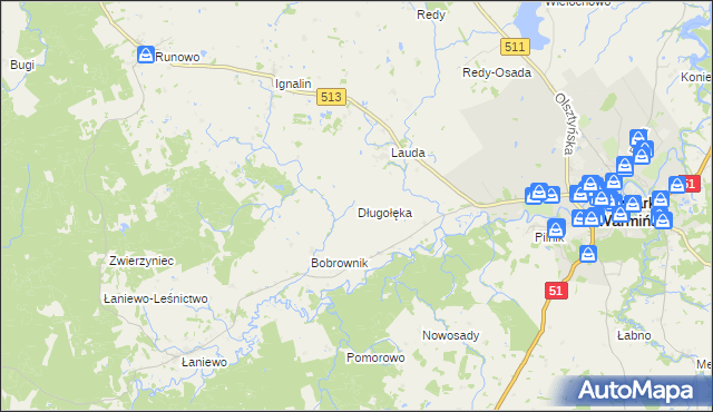mapa Długołęka gmina Lidzbark Warmiński, Długołęka gmina Lidzbark Warmiński na mapie Targeo