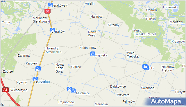 mapa Długołęka gmina Strzelce, Długołęka gmina Strzelce na mapie Targeo