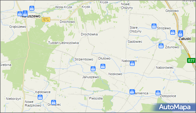 mapa Dłutowo gmina Naruszewo, Dłutowo gmina Naruszewo na mapie Targeo