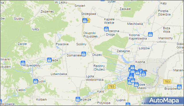 mapa Dłużec gmina Wolbrom, Dłużec gmina Wolbrom na mapie Targeo