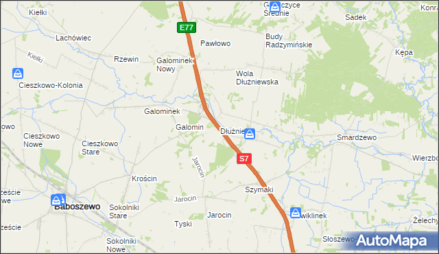 mapa Dłużniewo gmina Baboszewo, Dłużniewo gmina Baboszewo na mapie Targeo