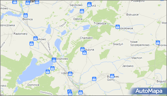 mapa Dłużyna gmina Włoszakowice, Dłużyna gmina Włoszakowice na mapie Targeo