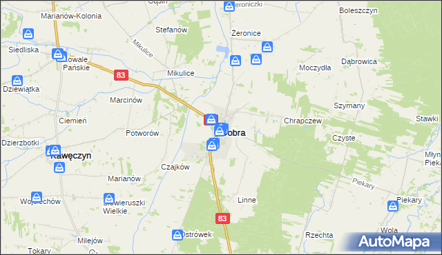 mapa Dobra powiat turecki, Dobra powiat turecki na mapie Targeo