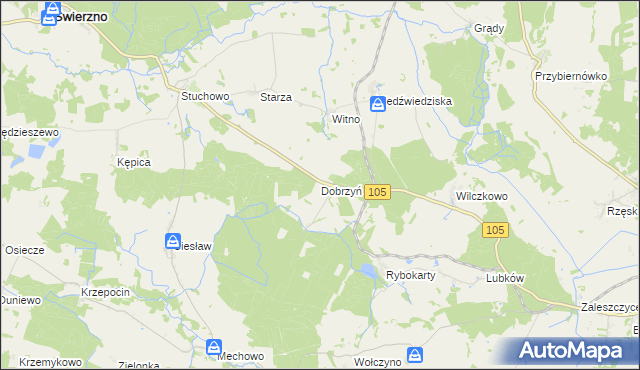mapa Dobrzyń gmina Gryfice, Dobrzyń gmina Gryfice na mapie Targeo