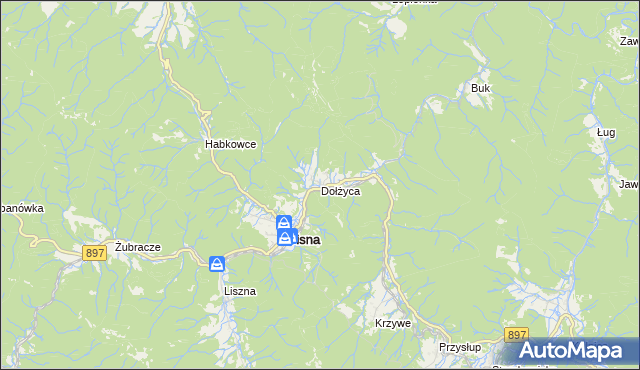 mapa Dołżyca gmina Cisna, Dołżyca gmina Cisna na mapie Targeo