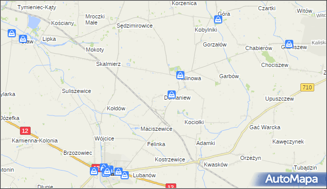 mapa Domaniew gmina Błaszki, Domaniew gmina Błaszki na mapie Targeo