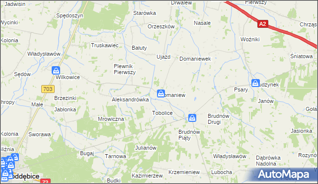 mapa Domaniew gmina Dalików, Domaniew gmina Dalików na mapie Targeo
