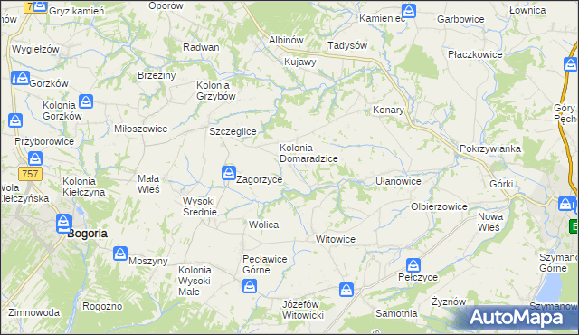 mapa Domaradzice gmina Bogoria, Domaradzice gmina Bogoria na mapie Targeo