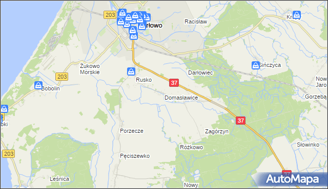 mapa Domasławice gmina Darłowo, Domasławice gmina Darłowo na mapie Targeo