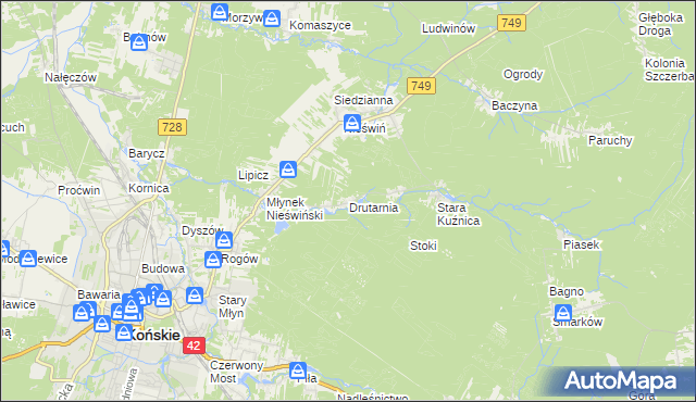 mapa Drutarnia gmina Końskie, Drutarnia gmina Końskie na mapie Targeo
