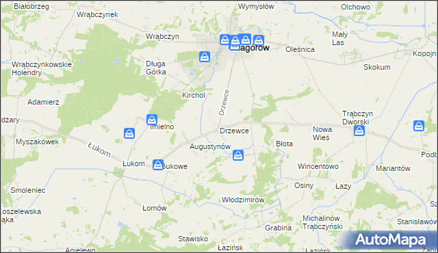 mapa Drzewce gmina Zagórów, Drzewce gmina Zagórów na mapie Targeo