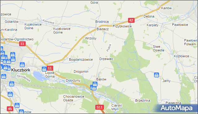 mapa Drzewiec gmina Kluczbork, Drzewiec gmina Kluczbork na mapie Targeo