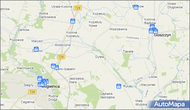 mapa Dylew gmina Mogielnica, Dylew gmina Mogielnica na mapie Targeo