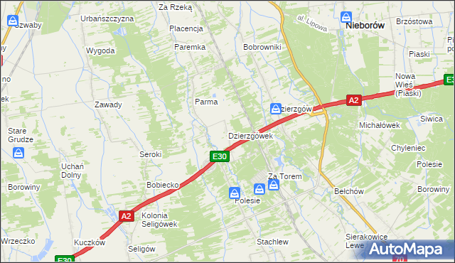 mapa Dzierzgówek gmina Nieborów, Dzierzgówek gmina Nieborów na mapie Targeo