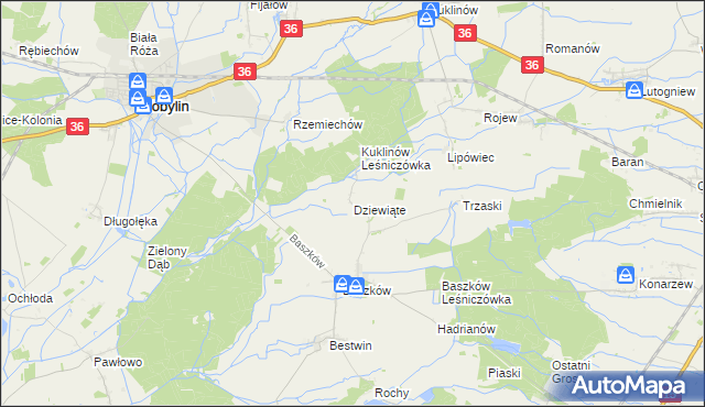 mapa Dziewiąte, Dziewiąte na mapie Targeo