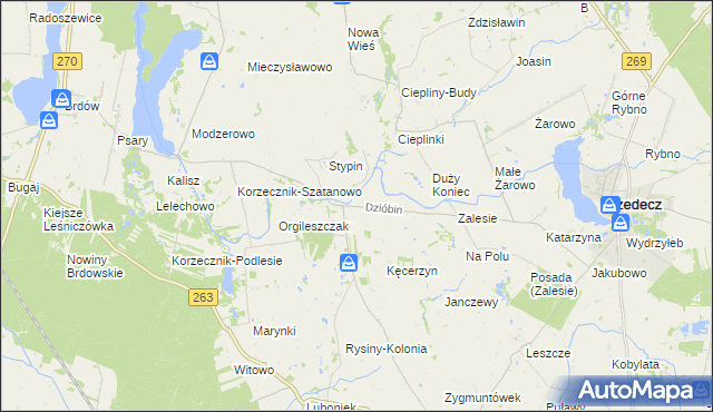 mapa Dzióbin, Dzióbin na mapie Targeo