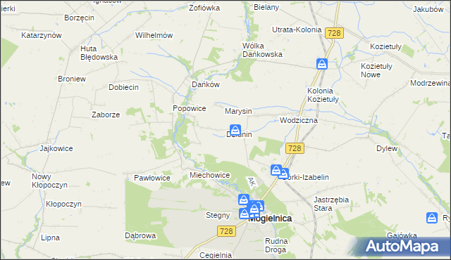 mapa Dziunin gmina Mogielnica, Dziunin gmina Mogielnica na mapie Targeo