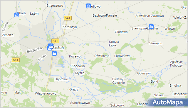 mapa Dźwierzno gmina Bieżuń, Dźwierzno gmina Bieżuń na mapie Targeo