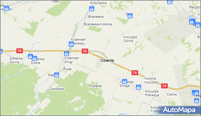 mapa Dzwola, Dzwola na mapie Targeo