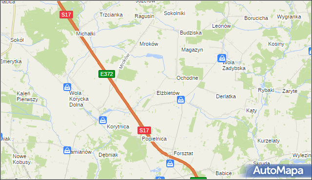mapa Elżbietów gmina Trojanów, Elżbietów gmina Trojanów na mapie Targeo