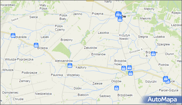 mapa Emilianów gmina Iłów, Emilianów gmina Iłów na mapie Targeo