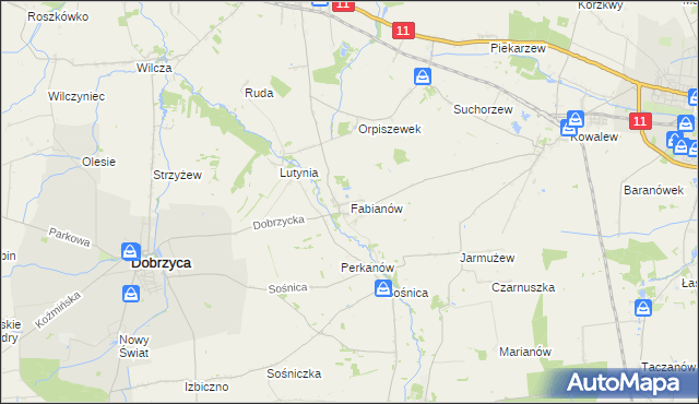 mapa Fabianów gmina Dobrzyca, Fabianów gmina Dobrzyca na mapie Targeo
