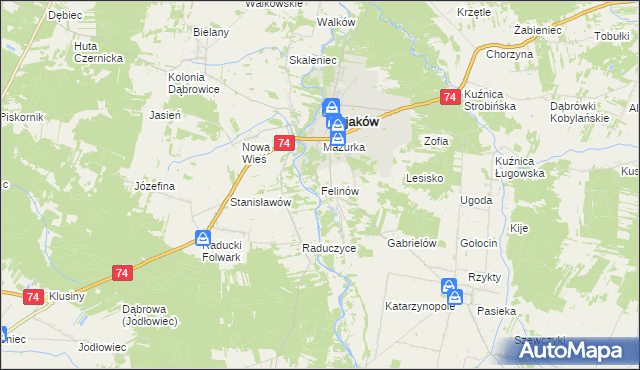 mapa Felinów gmina Osjaków, Felinów gmina Osjaków na mapie Targeo