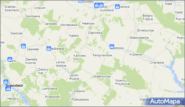 mapa Ferdynandów gmina Adamów, Ferdynandów gmina Adamów na mapie Targeo