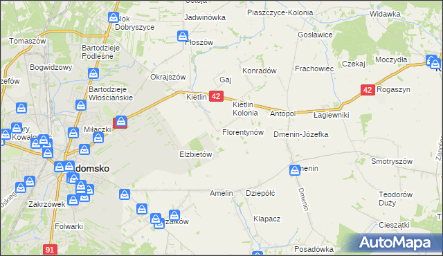 mapa Florentynów gmina Kodrąb, Florentynów gmina Kodrąb na mapie Targeo