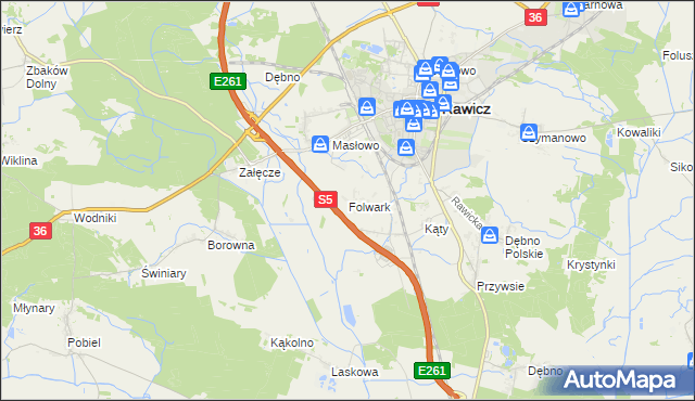 mapa Folwark gmina Rawicz, Folwark gmina Rawicz na mapie Targeo