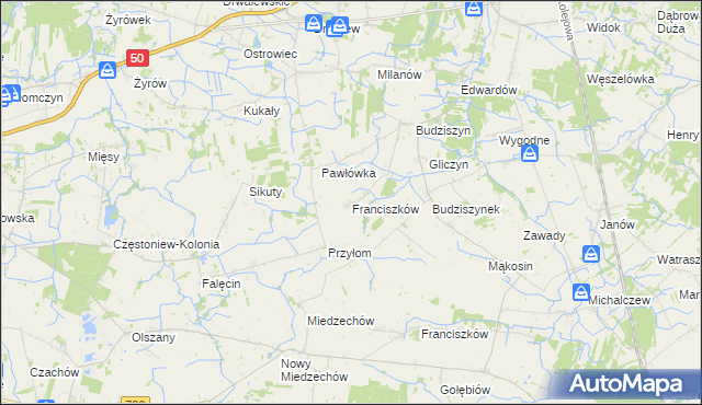 mapa Franciszków gmina Chynów, Franciszków gmina Chynów na mapie Targeo