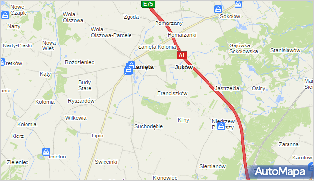 mapa Franciszków gmina Łanięta, Franciszków gmina Łanięta na mapie Targeo