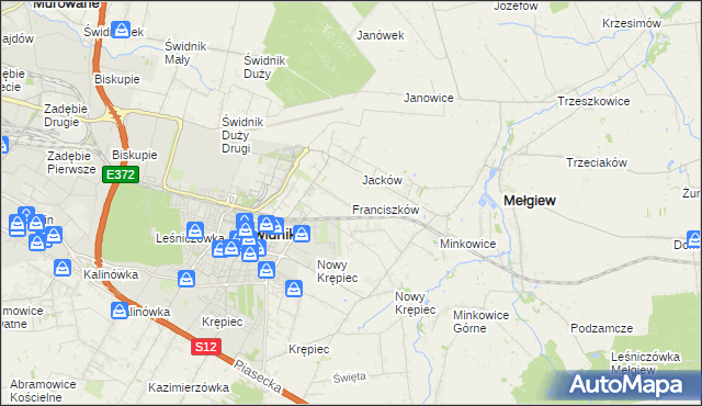 mapa Franciszków gmina Mełgiew, Franciszków gmina Mełgiew na mapie Targeo