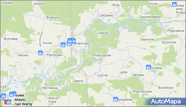 mapa Franciszków gmina Nowe Miasto nad Wartą, Franciszków gmina Nowe Miasto nad Wartą na mapie Targeo