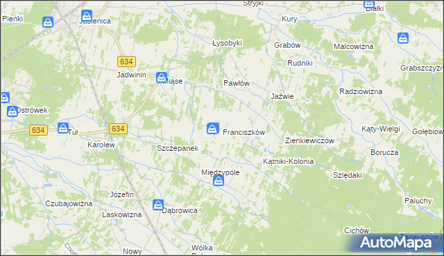 mapa Franciszków gmina Tłuszcz, Franciszków gmina Tłuszcz na mapie Targeo