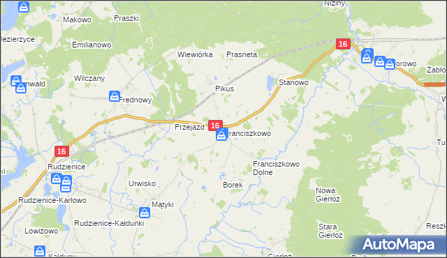 mapa Franciszkowo gmina Iława, Franciszkowo gmina Iława na mapie Targeo
