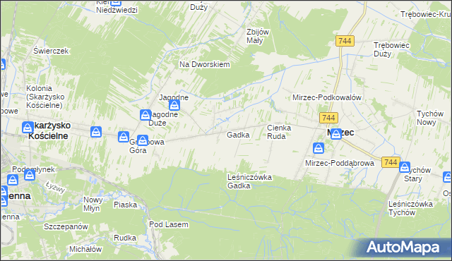 mapa Gadka gmina Mirzec, Gadka gmina Mirzec na mapie Targeo